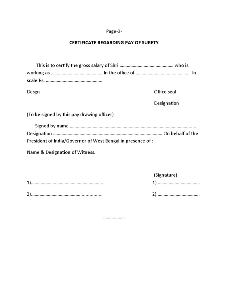 Surety Pay Certificate Format | PDF