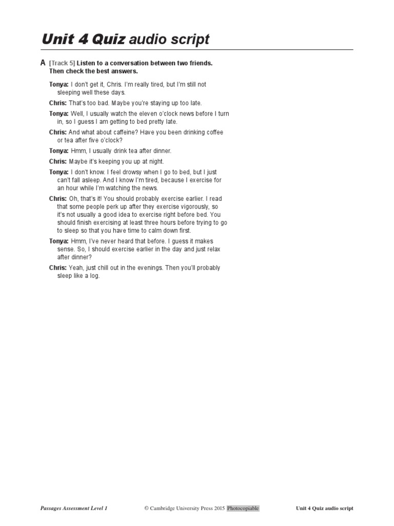 Unit 4 Quiz: Audio Script | PDF | Self-Improvement
