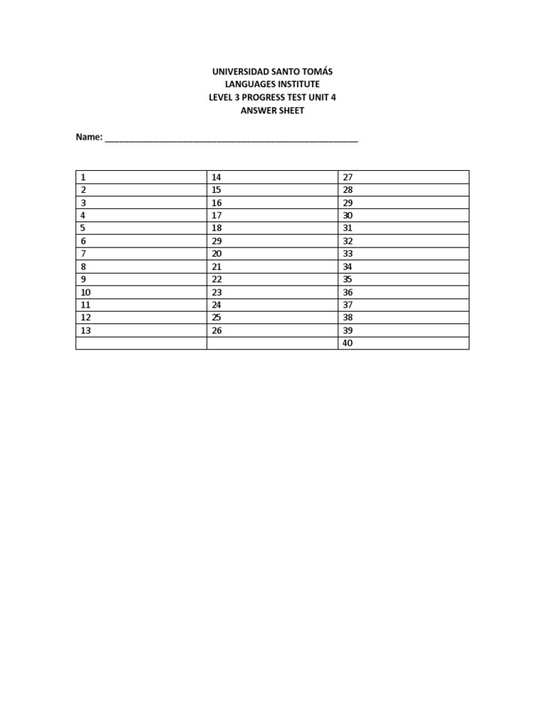 Universidad Santo Tomás Languages Institute Level 3 Progress Test Unit ...