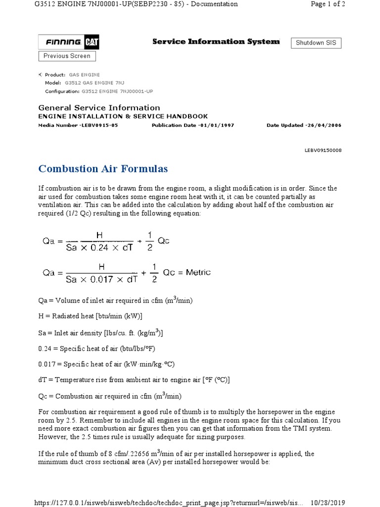 Combustion Air Formulas PDF Engines Horsepower