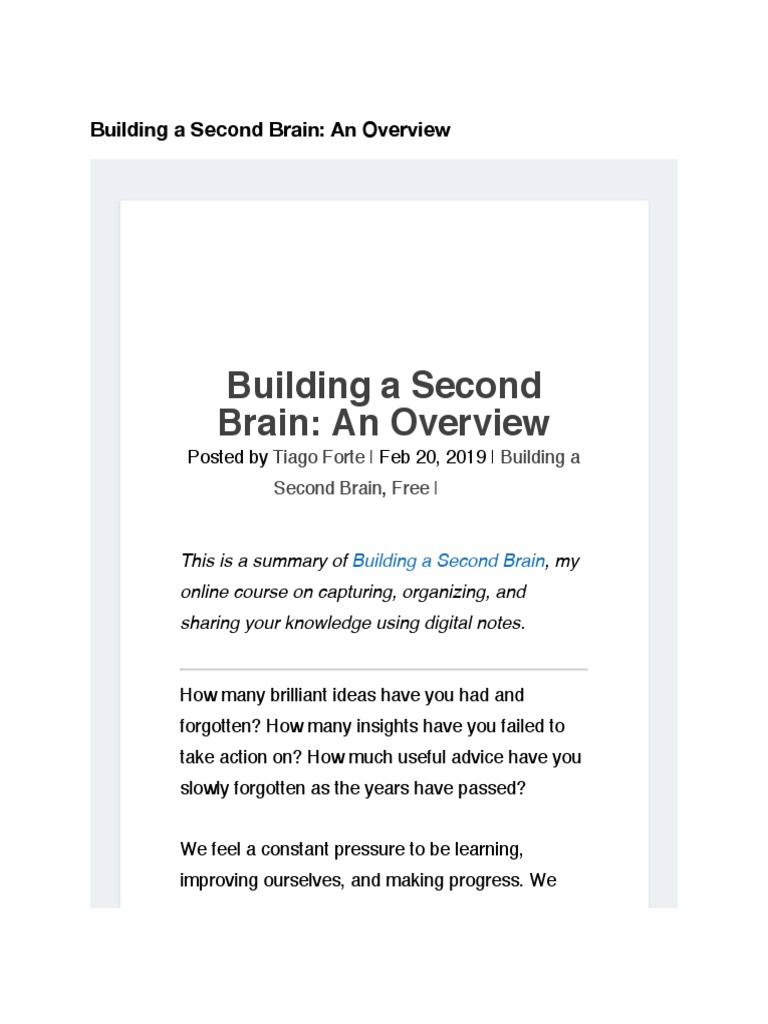 Building A Second Brain An Overview Praxis 1 PDF Idea