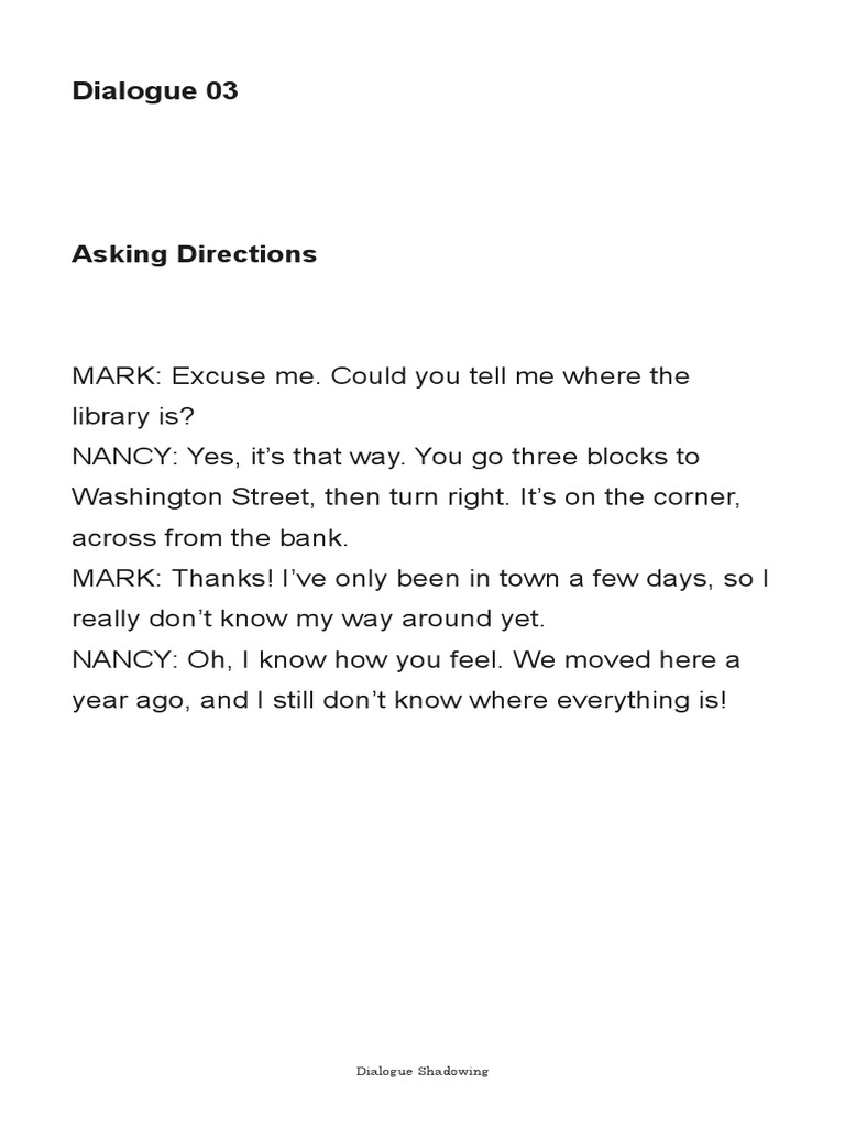 Asking for Directions Dialogue | PDF