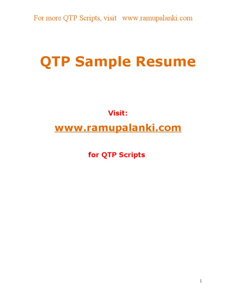 QTP Sample Resume Download Free PDF Web Application Software Testing