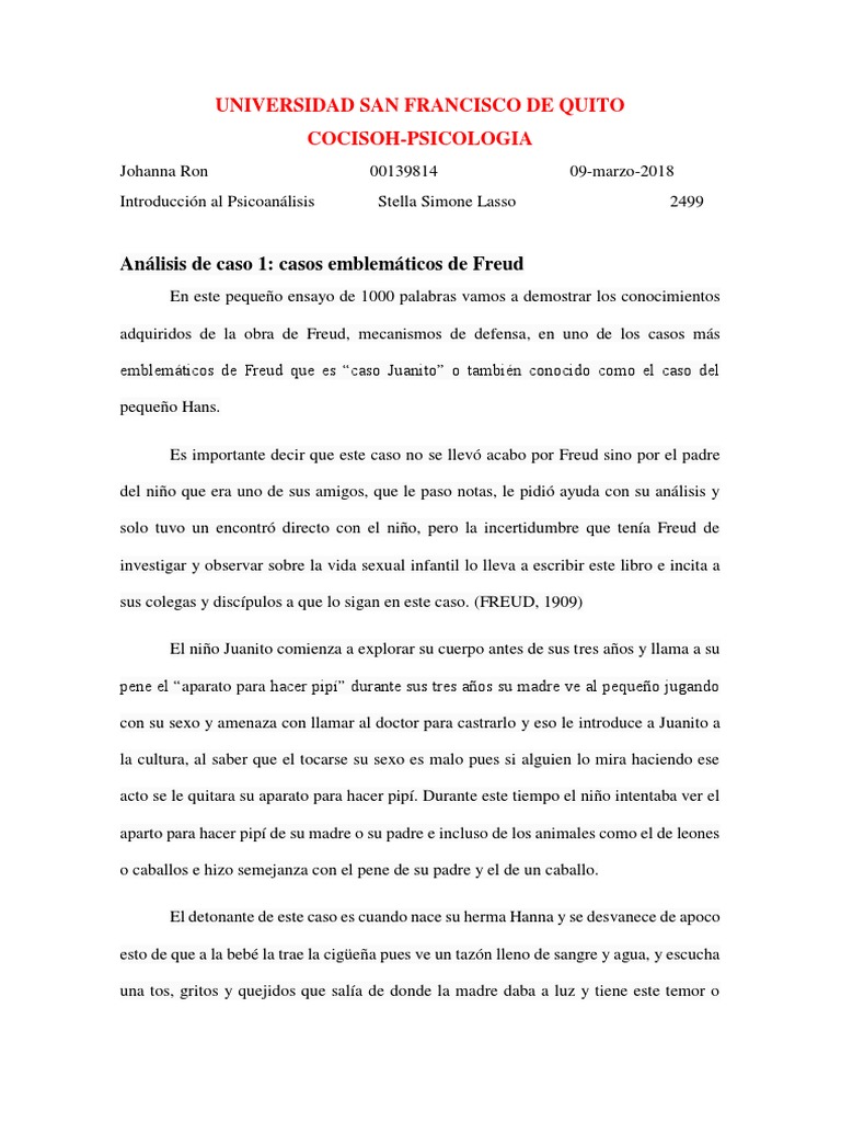 Analisis de Caso 1 Caso Juanito PDF | PDF | Sigmund Freud | Caballos