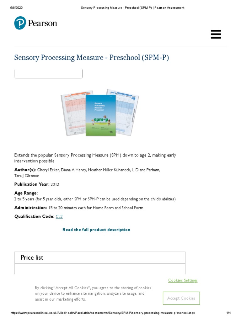 1 Sensory Processing Measure Preschool (SPMP) Pearson Assessment PDF