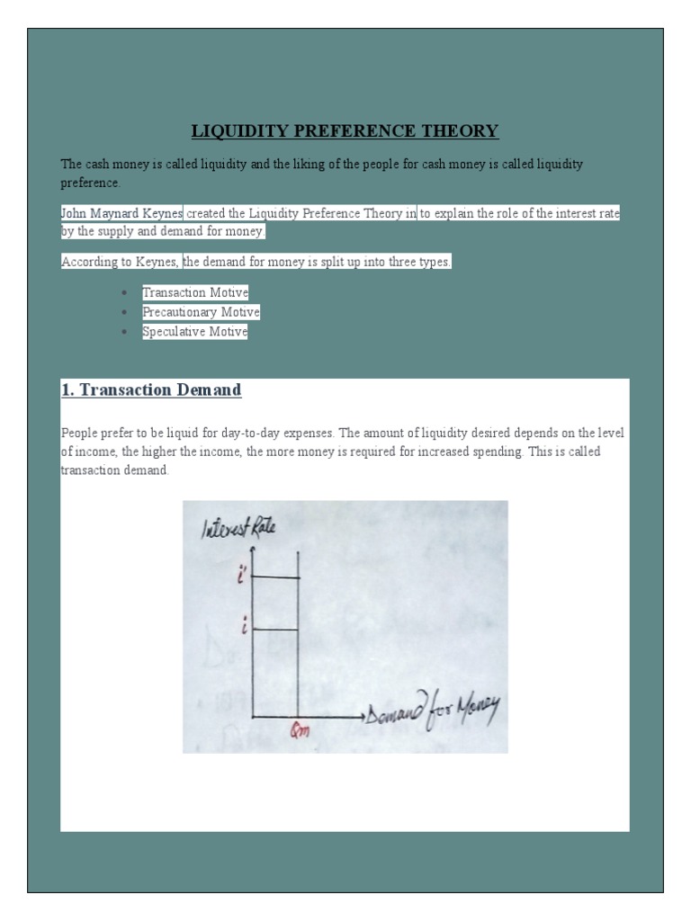 Liquidity Preference Theory PDF Demand For Money Interest