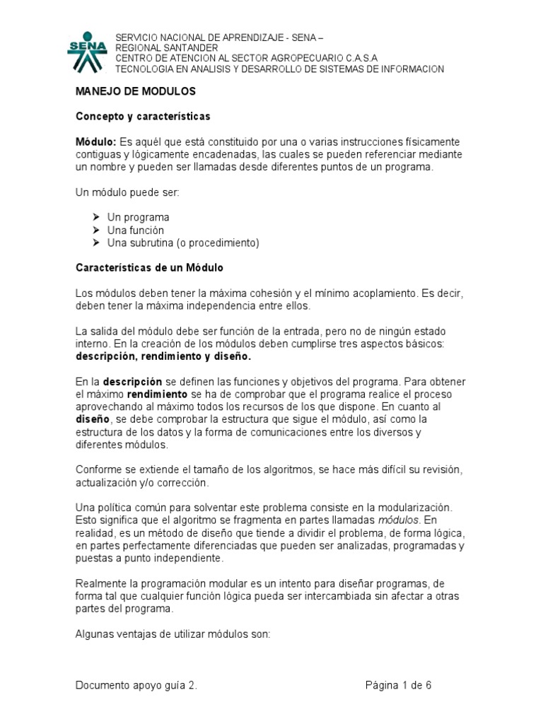 Manejo De Modulos Pdf Función Matemáticas Programa De Computadora