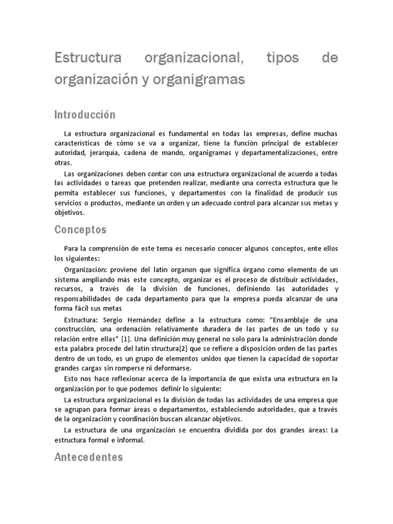 Estructura Organizacional, Tipos de Organización y Organigramas PDF ...