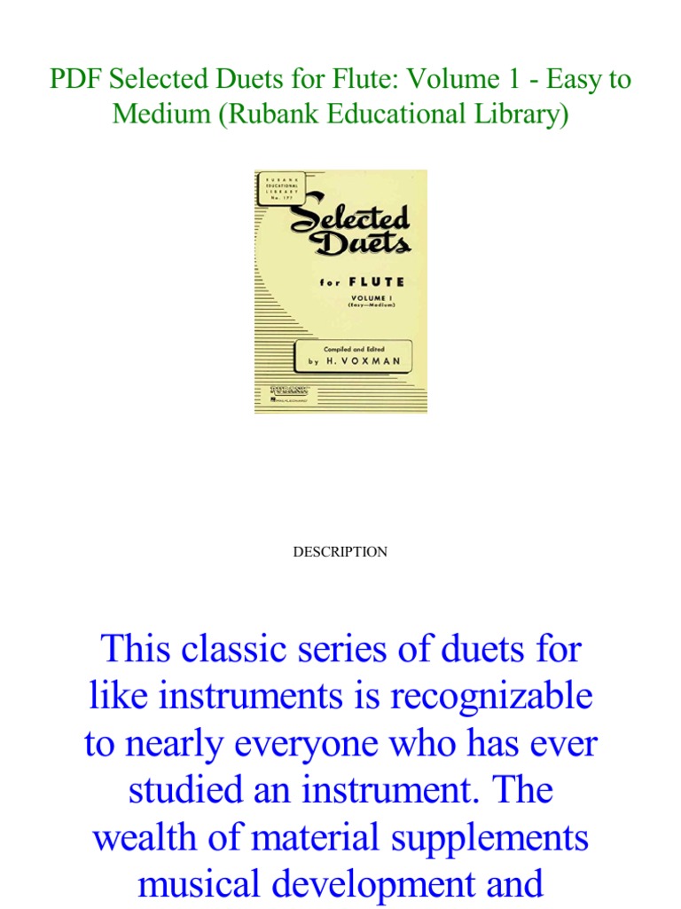 PDF Selected Duets For Flute Volume 1 Easy To Medium (Rubank Educational Library) PDF