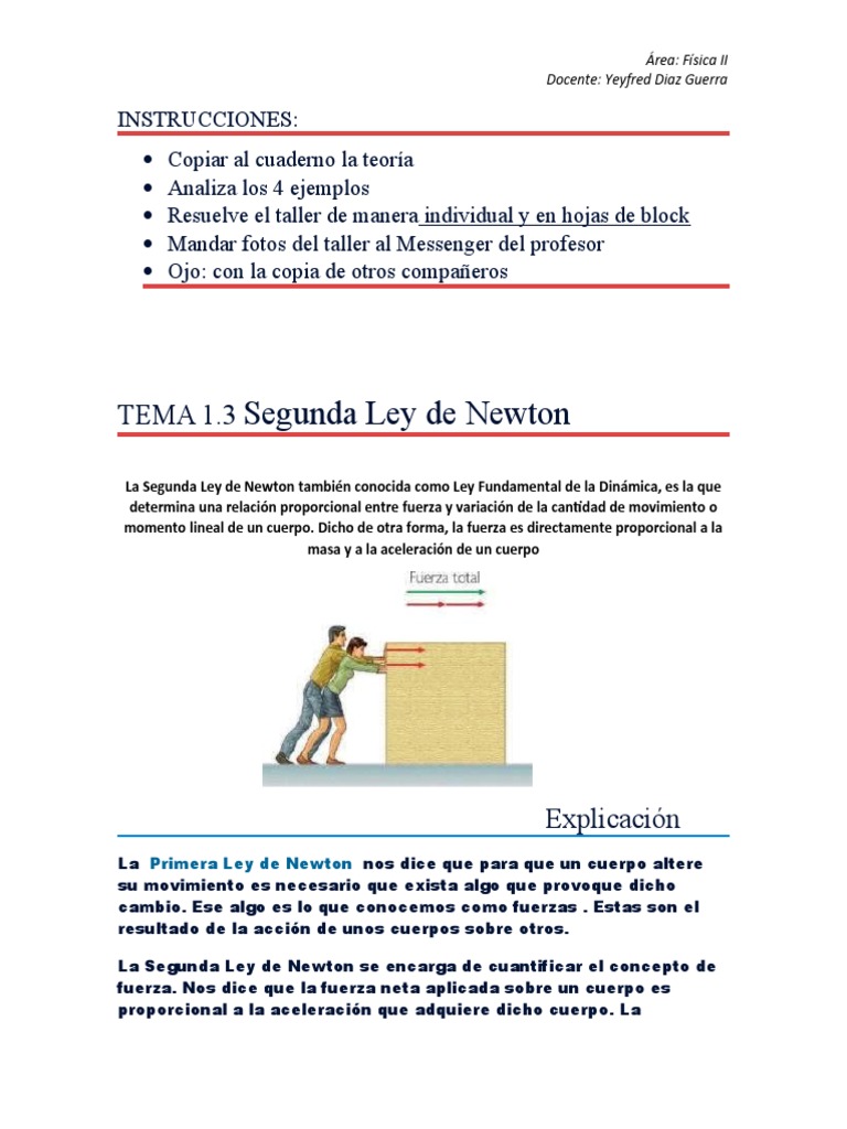 Fisica 11 - Taller - Segunda Ley de Newton | PDF | Masa | Las leyes del  movimiento de Newton