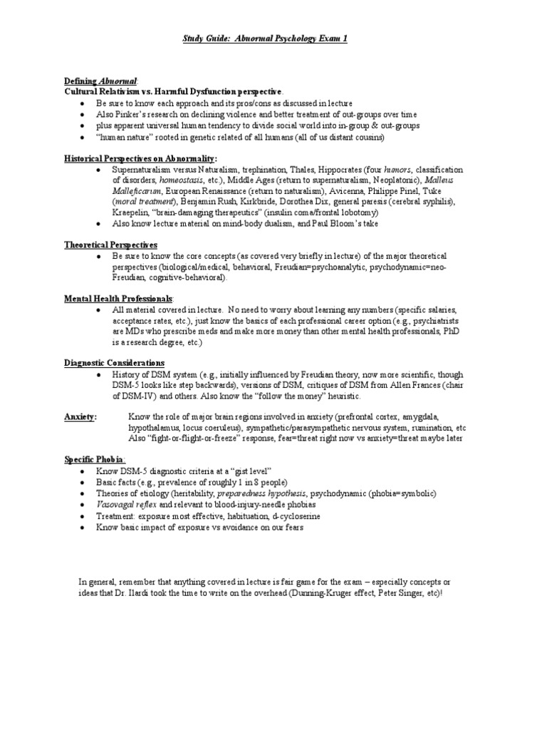 Abnormal Psychology Exam 1 Study Guide | PDF | Diagnostic And ...