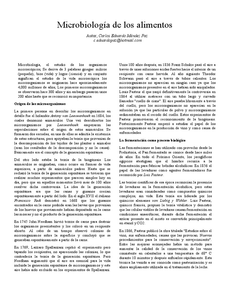Historia de la microbiología alimentaria | PDF | Luis Pasteur ...