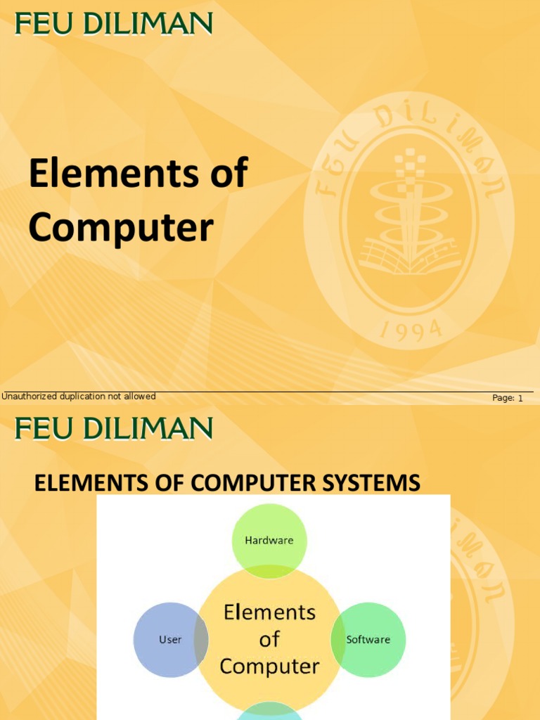 Elements of Computer: Unauthorized Duplication Not Allowed 1 | PDF ...