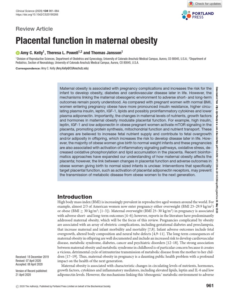 Placental Function in Maternal Obesity | PDF | Placenta | Inflammation