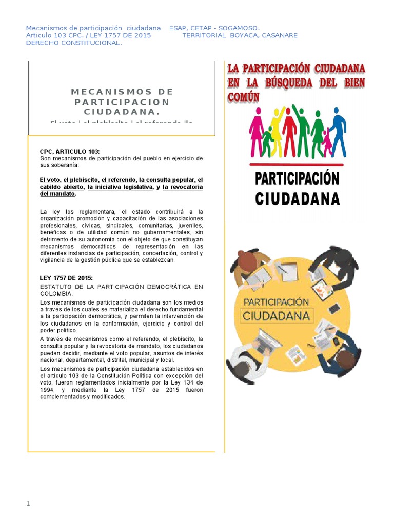 Mecanismos de Participación Ciudadana en Colombia | PDF | Votación ...