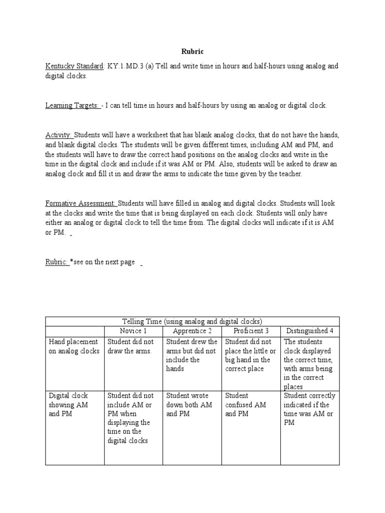 Rubric Assignment Edel 302 PDF Clock Rubric (Academic)