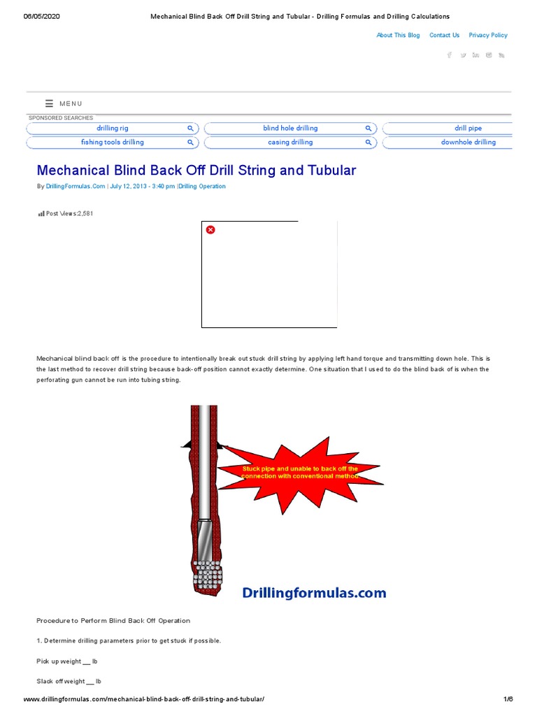 Mechanical Blind Back Off Procedure | PDF | Oil Well | Mechanical