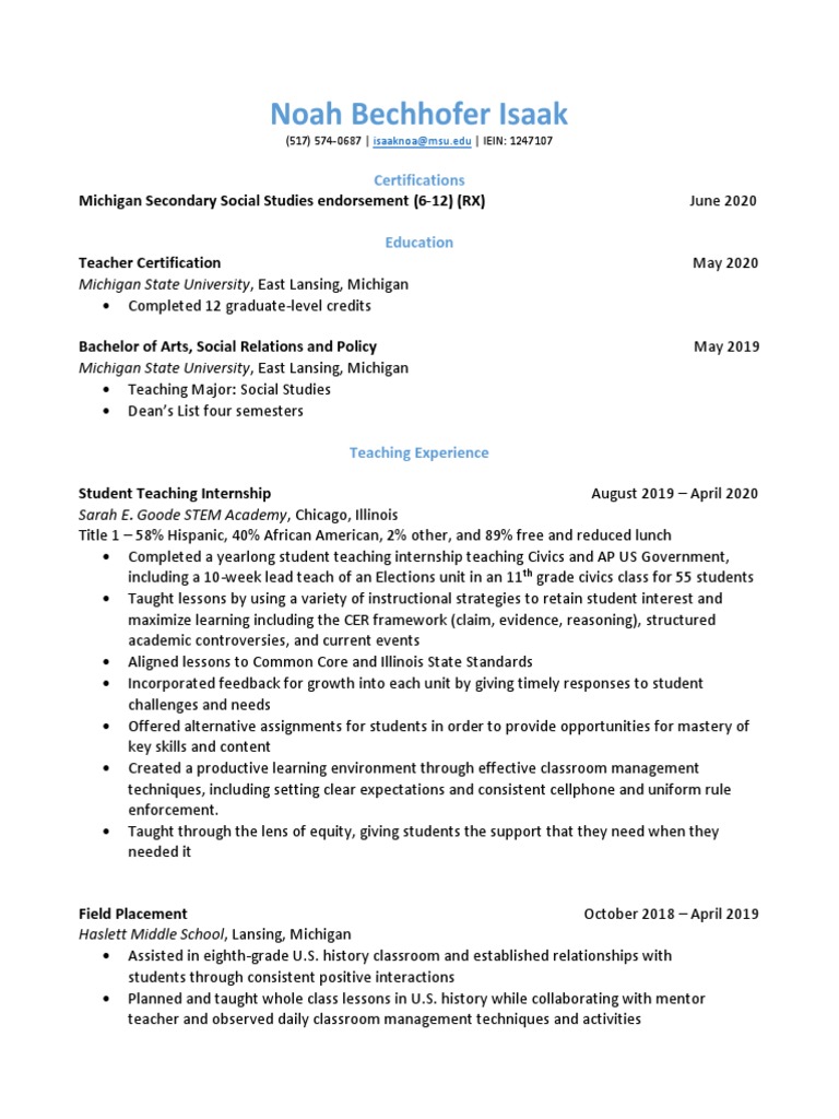 Noah Bechhofer Isaak Michigan Secondary Social Studies Endorsement (6