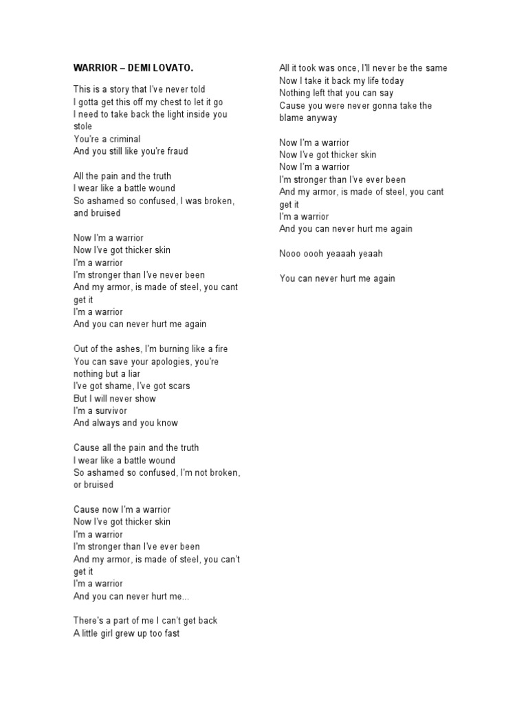 Letras de Demi Lovato en inglés y español | PDF | Canciones pop | Canciones