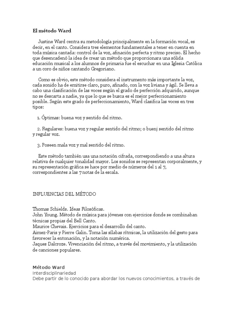 Método Ward: Educación Vocal Integral | PDF | Ritmo | Notación musical