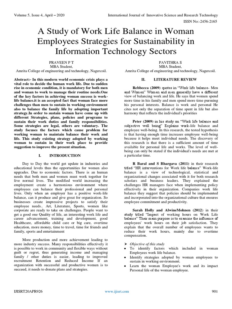 A Study of Work Life Balance in Woman | PDF | Work–Life Balance ...