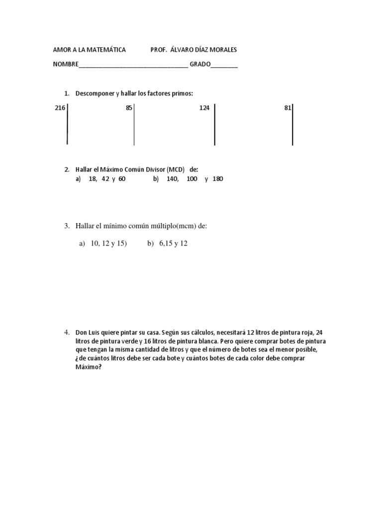 Taller de MCD y MCM | PDF