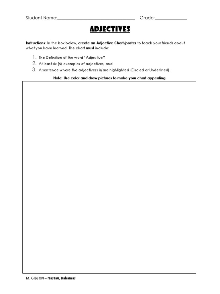 Adjective Chart Creation Guide | PDF