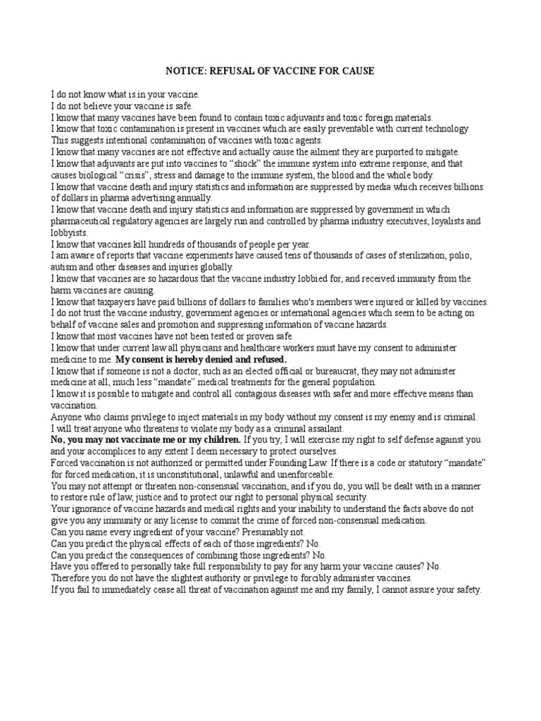 Refusal of Vaccination | PDF | Vaccines | Pharmaceutical Industry