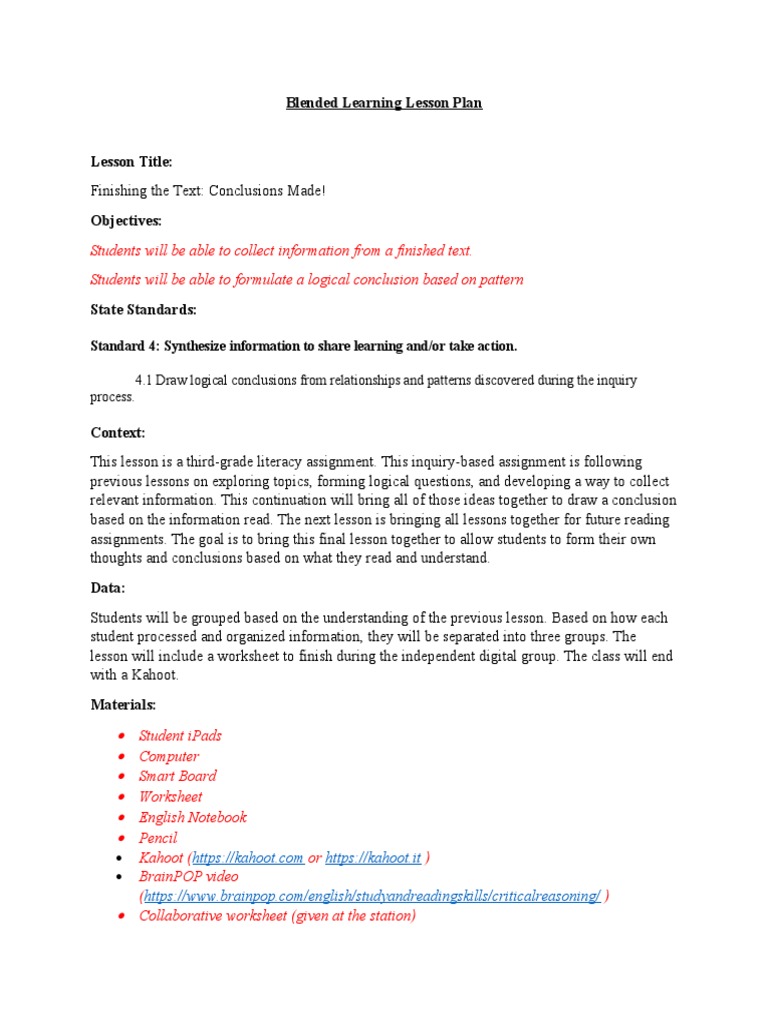Blended Learning Lesson Plan | PDF | Inquiry Based Learning | Behavior ...