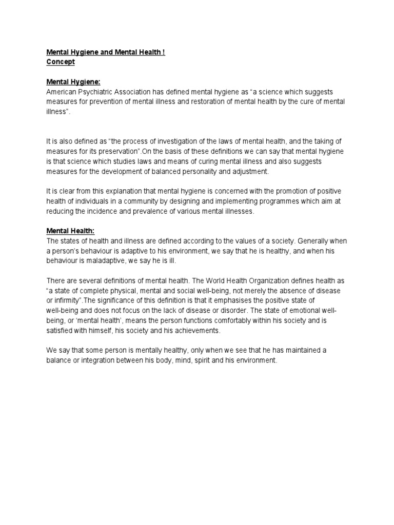 Understanding Mental Hygiene and Health | PDF