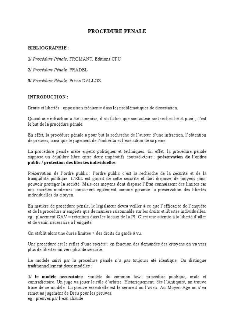 procedure penale cours magistrat loi criminelle