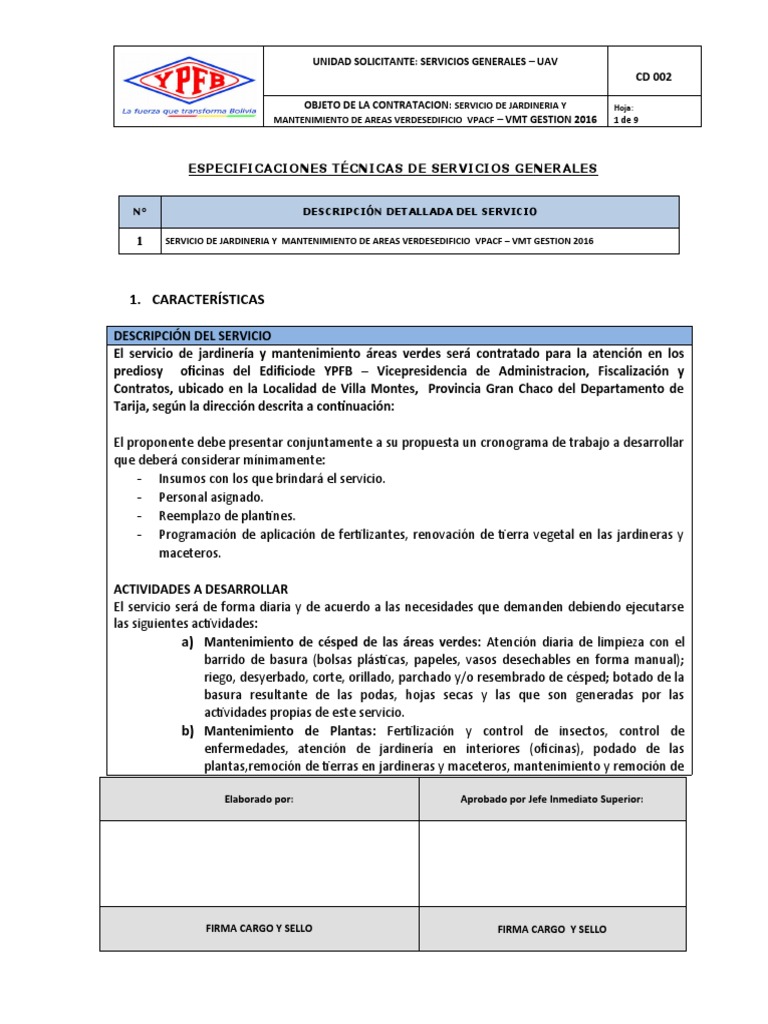 2b FORMULARIO DE JARDINERIA ESPECIFICACIONES TÉCNICAS REV - 1 | PDF ...