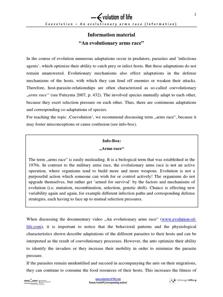Coevolution An Evolutionary Arms Race (Information) PDF Evolution
