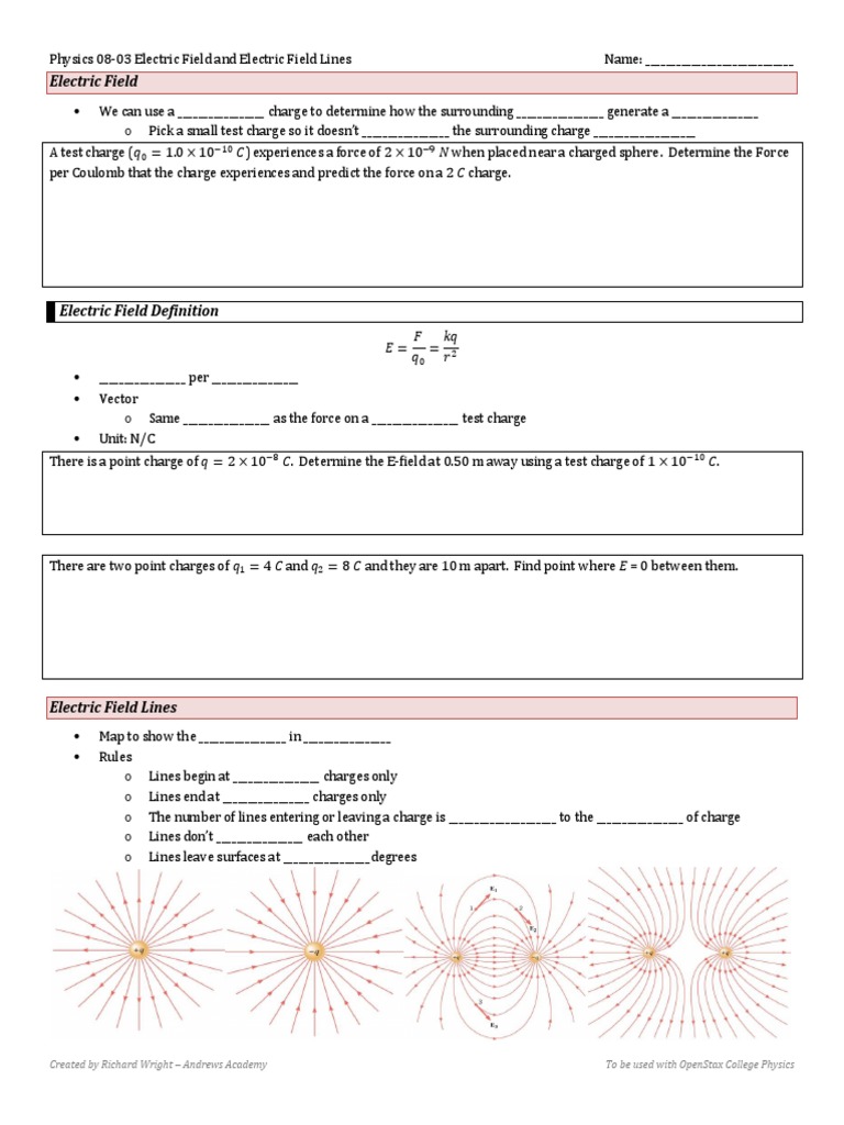 Physics 08 03 Electric Field and Electric Field Lines PDF Electric