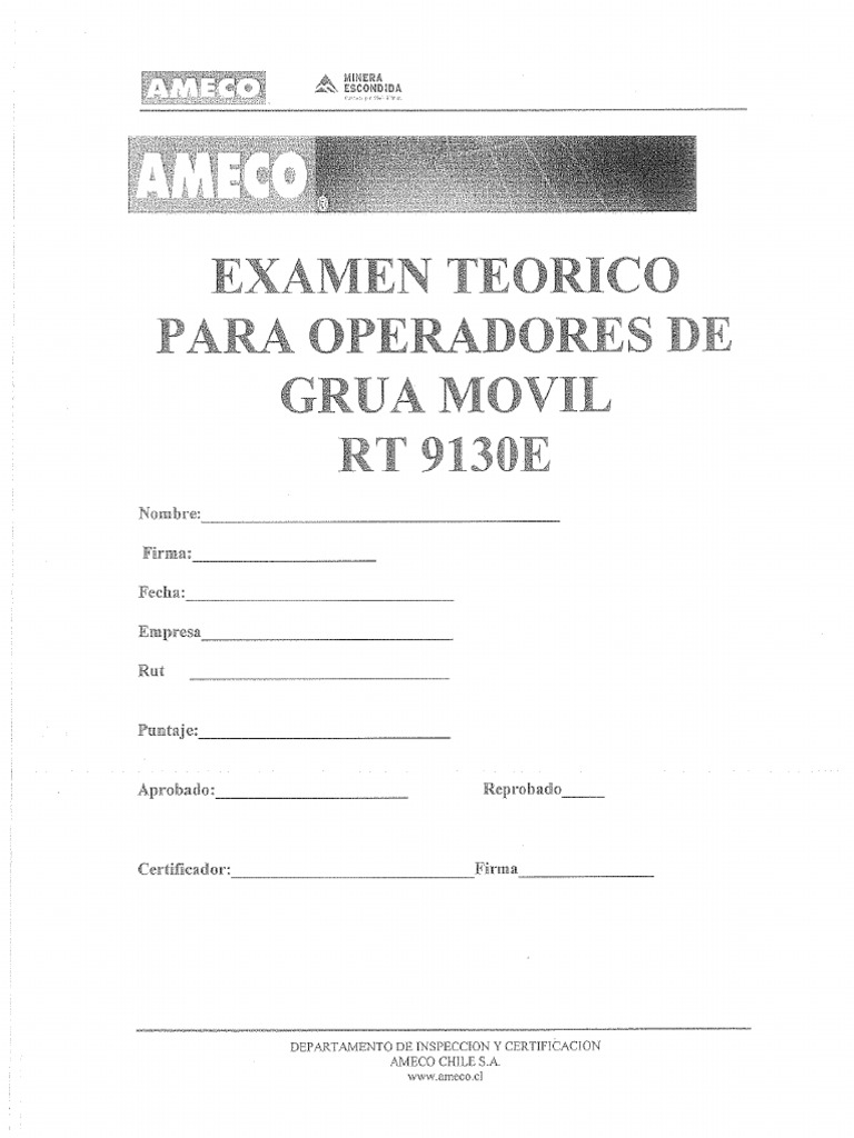 Prueba Op Grua RT9130 Ameco | PDF