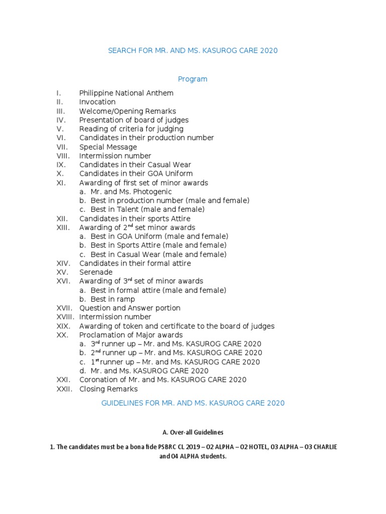 Pageant Program Flow PDF Fashion Clothing