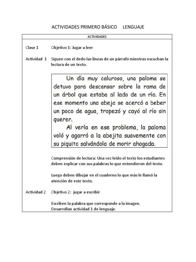 Actividades de Lenguaje Primero Básico | PDF | Artes del Lenguaje y ...