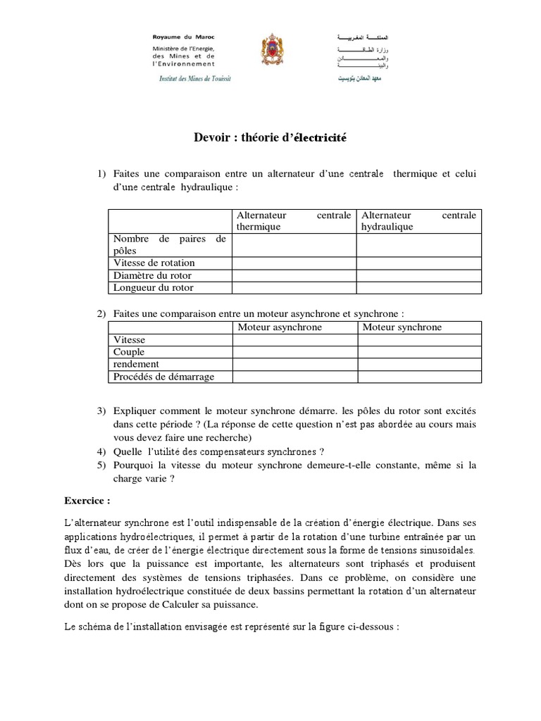 On Considère Le Schéma D une Centrale Hydroélectrique Exercice Devoir Théorie D'électricité PDF | PDF | Puissance (physique) | Énergie  hydroélectrique