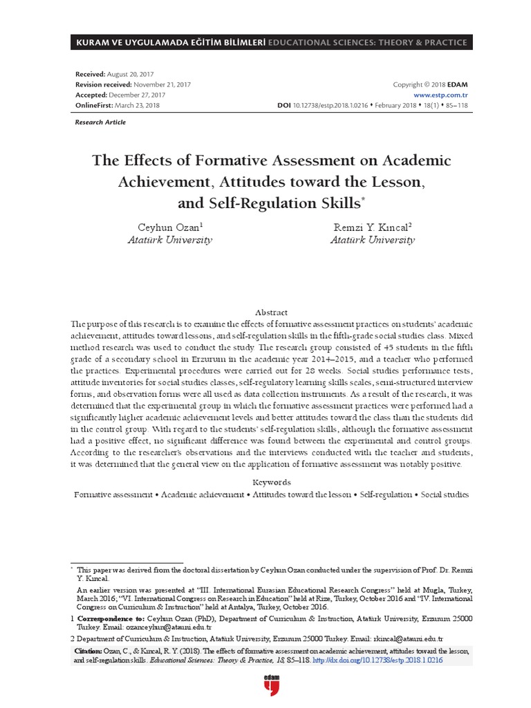 The Effects of Formative Assessment On Academic Achievement, Attitudes ...