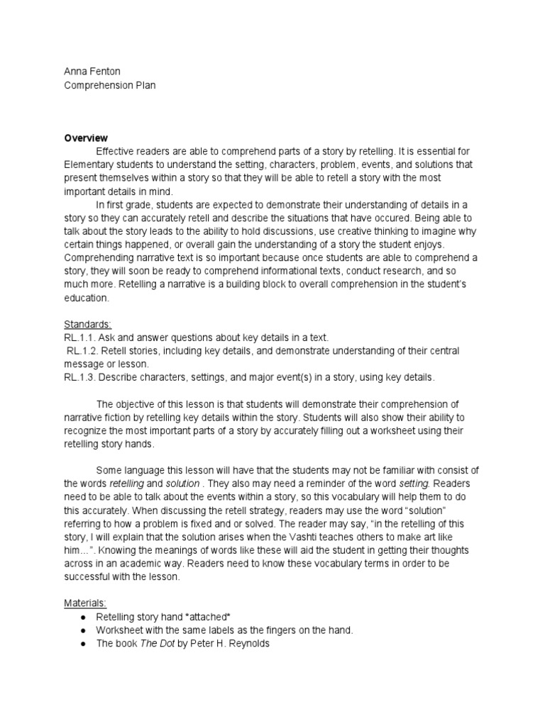 Grade 1 Reading Comprehension Plan | PDF | Reading Comprehension ...
