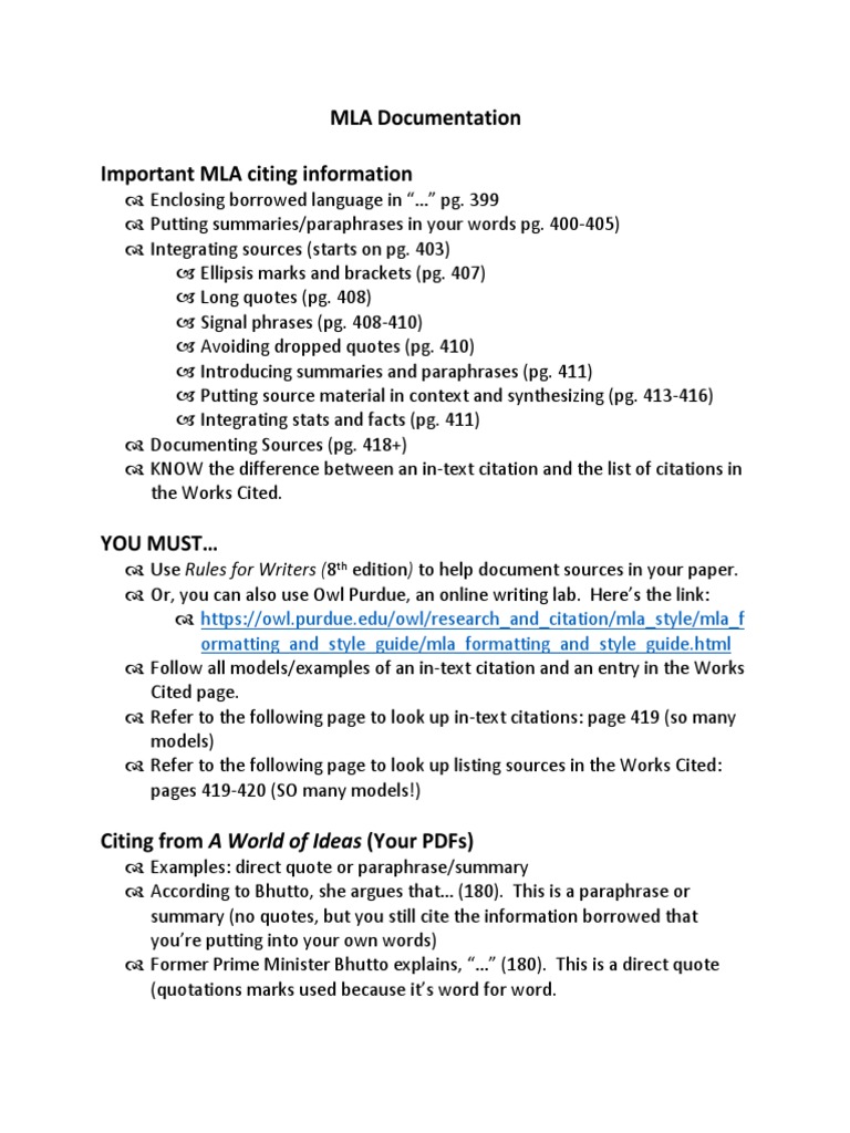 MLA Documentation Important MLA Citing Information Ormatting and
