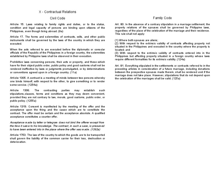 X - Contractual Relations Civil Code Family Code | PDF | Marriage ...