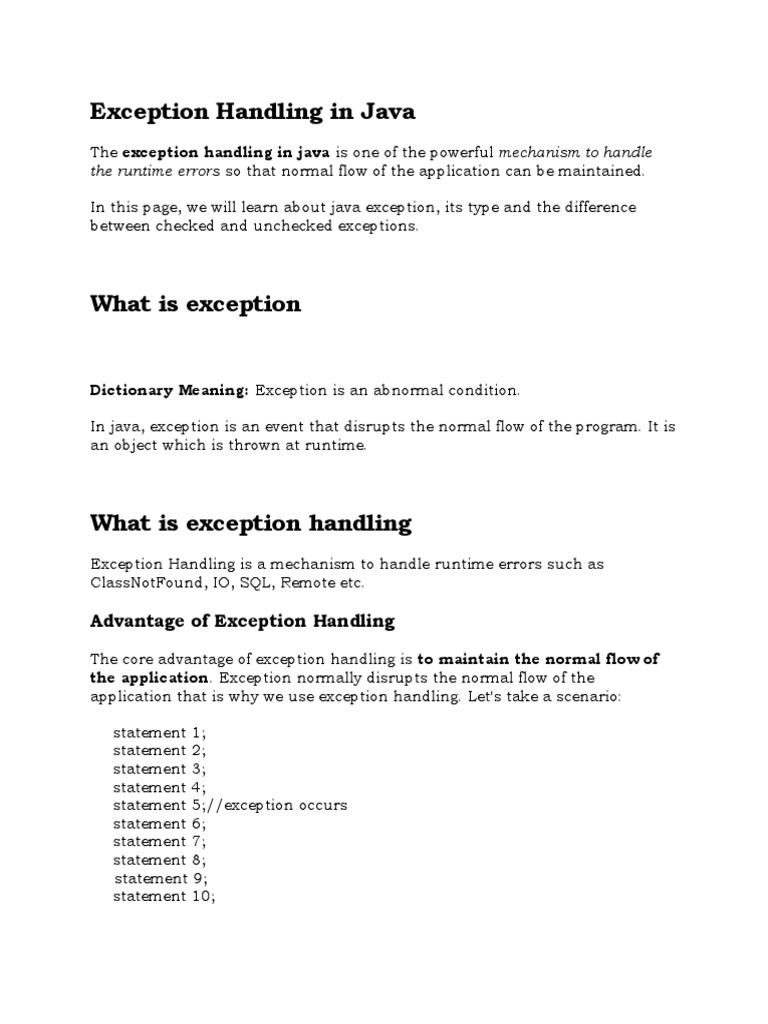 Exception | PDF | Java (Programming Language) | Method (Computer ... image.
