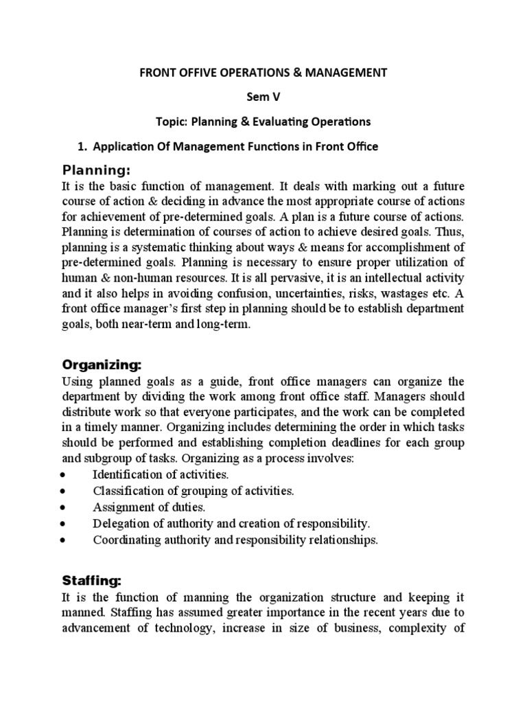 Front Office Operations Management Guide | PDF | Revenue | Planning
