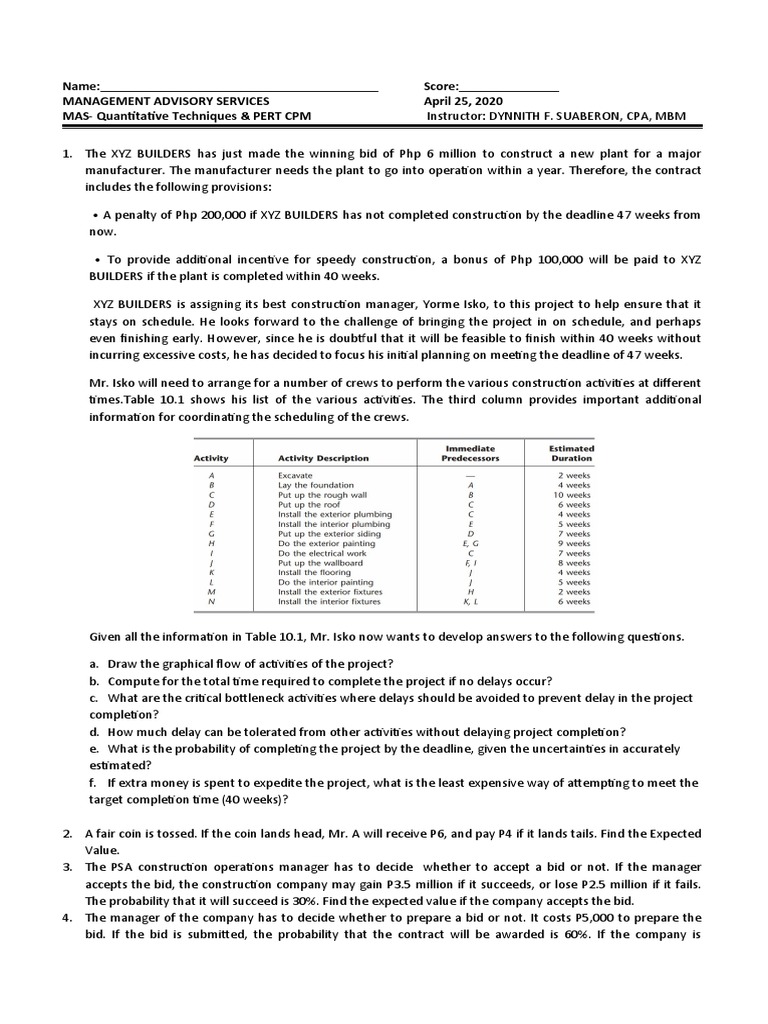 Project Management & Probability | PDF | Probability | Business