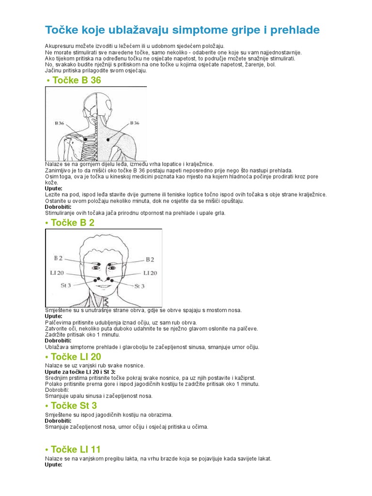 Točke Koje Ublažavaju Simptome Gripe I Prehlade PDF | PDF