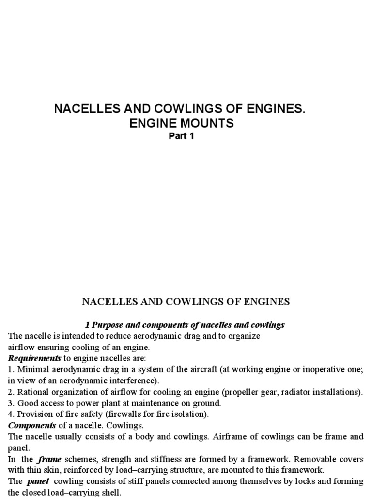 Nacelles and Cowlings of Engines. Engine Mounts PDF Aircraft Truss