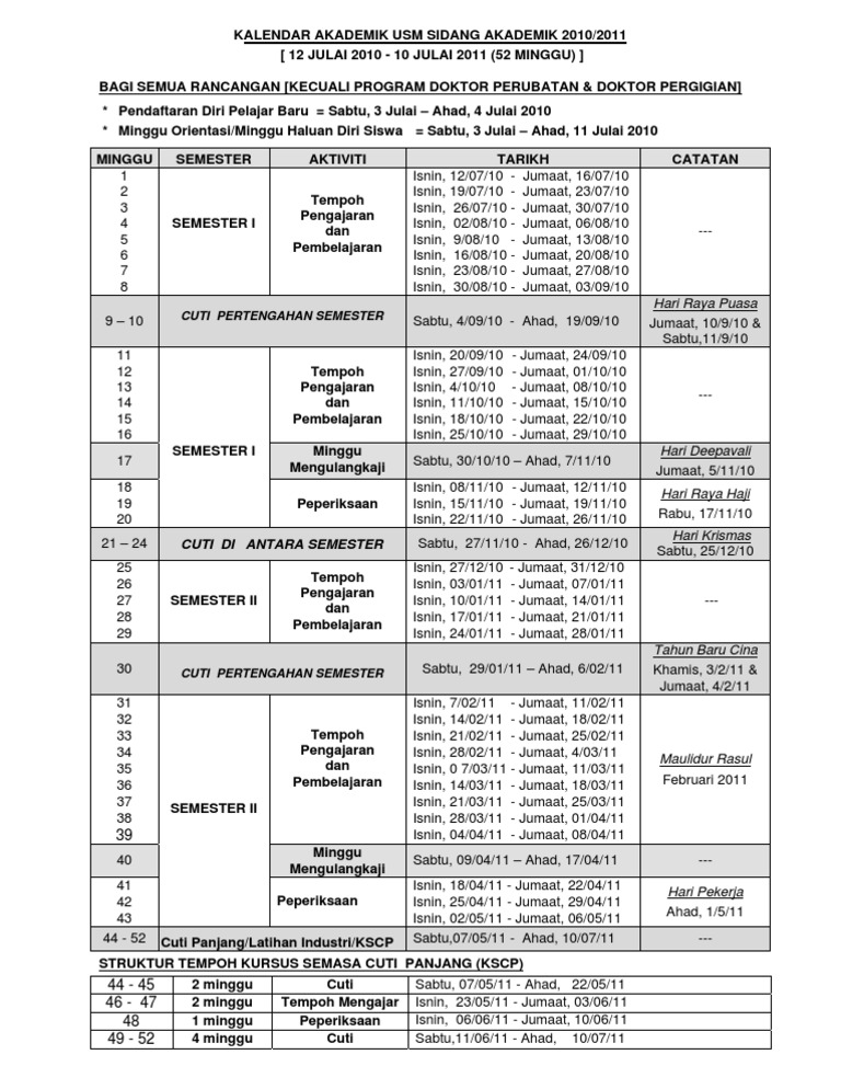 Kalendar Akademik 2010 2011 Updated Pdf