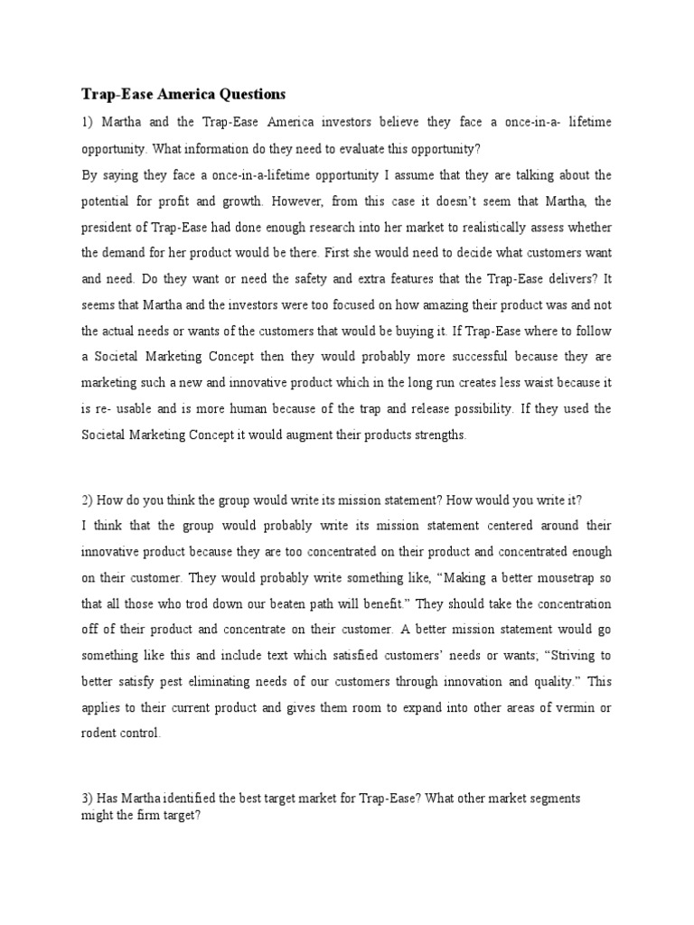 Trap-Ease America Questions | PDF | Marketing | Marketing Strategy