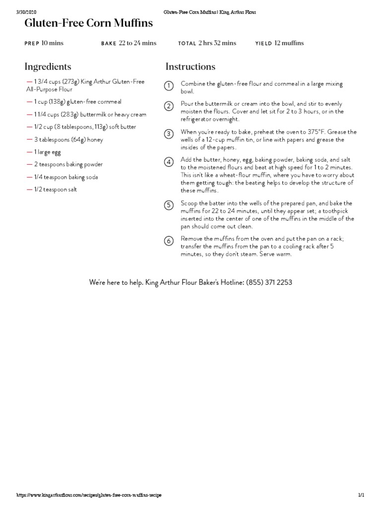 GlutenFree Corn Muffins King Arthur Flour PDF Muffin Flour